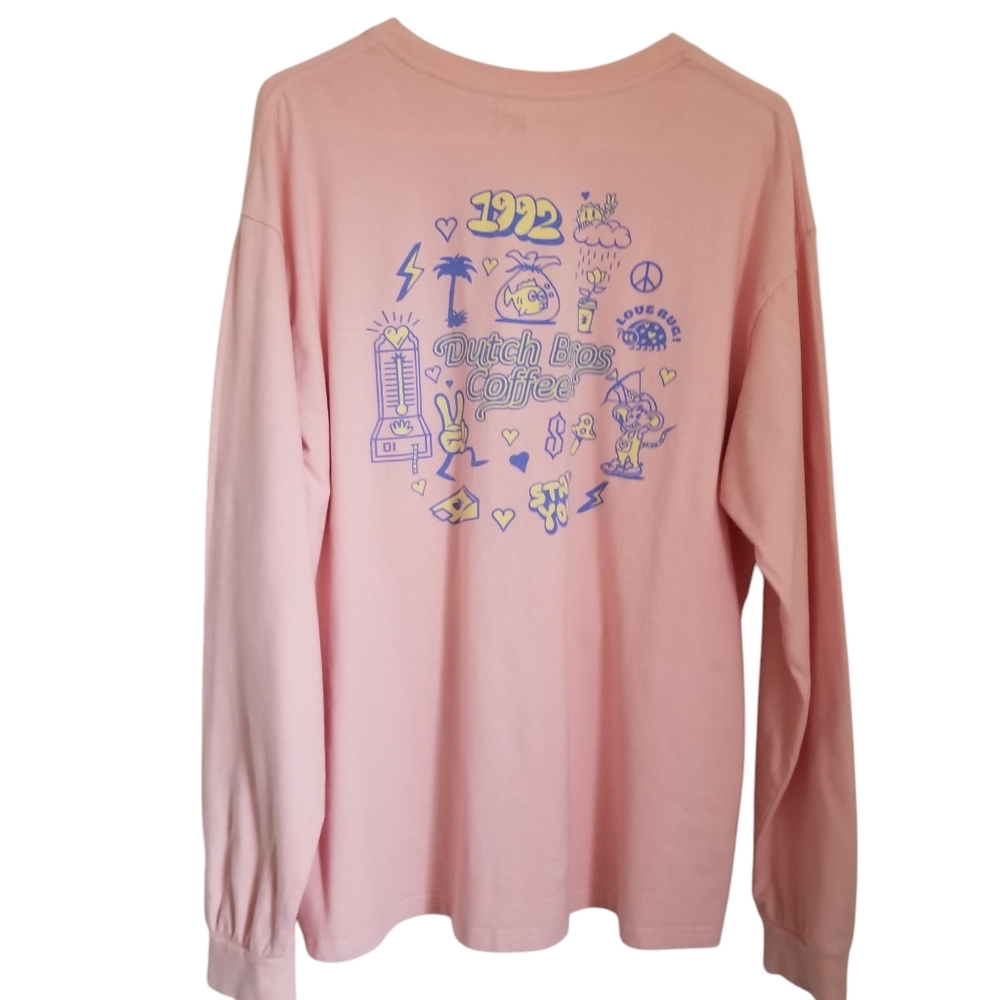 Mens Dutch Bros Peach Crew Neck Long Sleeve Tee Size Large